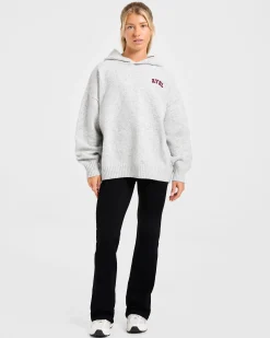 Varsity Minimal Logo Oversized Knitted Hoodie