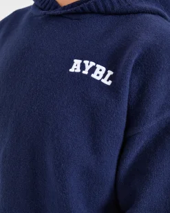 Varsity Minimal Logo Oversized Knitted Hoodie