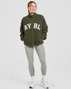 Varsity Oversized Fleece Zip Up Jacket