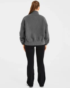 Varsity Oversized Fleece Zip Up Jacket