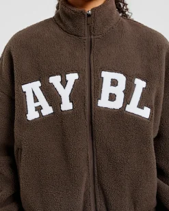 Varsity Oversized Fleece Zip Up Jacket