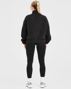 Varsity Oversized Fleece Zip Up Jacket